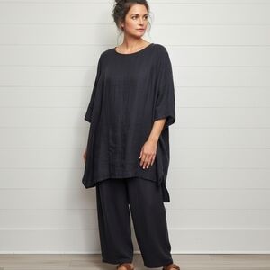 100% Linen Oversized Black Tunic Size XS